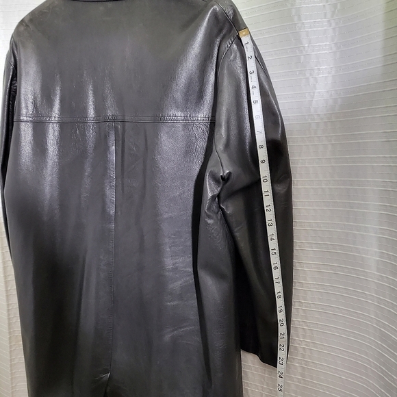ALDO PARIS Long Line Leather Blazer Coat Lined Black Men's XL (based on meas.) - Picture 9 of 11